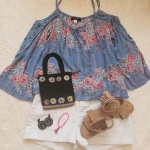 Blue Rain Spagetti strap Blue Floral Top